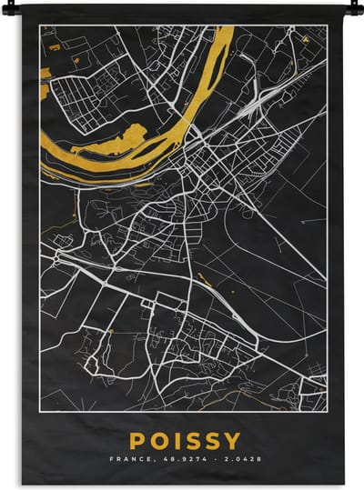 Wandkleed - Wanddoek - Kaart - Stadskaart - Plattegrond - Poissy - Frankrijk - 120x180 cm - Wandtapijt