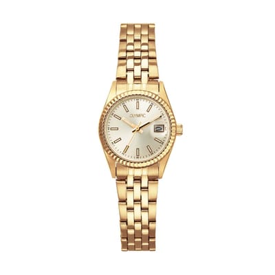 Olympic OL75DDD001 Novi Dames Horloge - Mineraalglas - Staal - Goudkleurig - 26 mm breed - Quartz - Druksluiting - 5 ATM (douchen)