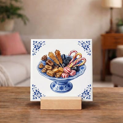Delftsblauw Tegeltje 11x11 Snoepjes op Schaal – Keuken Decoratie Cadeau