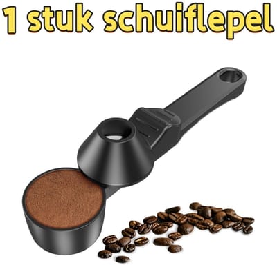 1 artikel - Schuiflepel - Lepel met trechter - Herbruikbaar - Kan gebruikt worden als koffielepel en trechter - Voor het malen van koffie, proteïnepoeder - Zwart