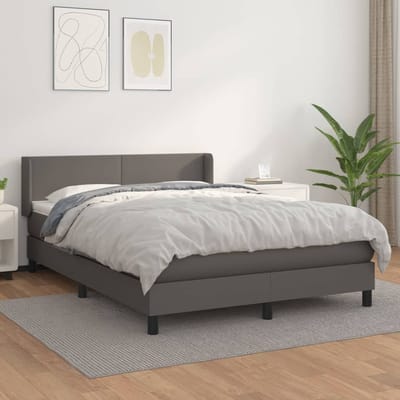 vidaXL - Boxspring - met - matras - kunstleer - grijs - 140x190 - cm