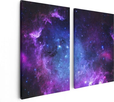 Artaza Canvas Schilderij Tweeluik Ruimte in het Paars Blauw  - 80x60 - Foto Op Canvas - Canvas Print