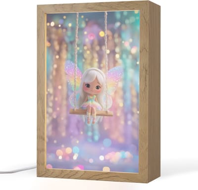 Nachtlampje 20x30 cm - Kinder lampje - Fee - Schommel - Paars - Glinsters - Tafellamp kinderkamer - Slaapkamer lamp - Bedlamp kinderen - Kinderlampje stopcontact - Wandlamp babykamer - Nachtlampjes