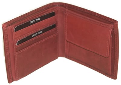 Oi retro rode leren herenportemonnee klein / laag model billfold met klep naar links / compacte herenbeurs voor 9 pasjes / RFID SAFE / retro rood leer / 564Red NR