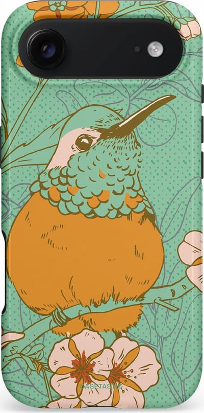 Casetastic hoesje geschikt voor Apple iPhone Air - MagSafe - Dubbellaagse bescherming - Bloesem Kolibrie - Fashion Case - Mintgroen Okergeel Zand