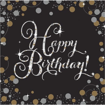 RIETHMULLER - 16 sprankelende feest papieren servetten 33 x 33 cm happy birthday zwart