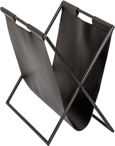 Atmosphera Lectuurbak Magazines - voor tijdschriften/kranten/boek - zwart - metaal/leer - 37 x 22 x 35 cm - naast bank/stoel - verhoogd