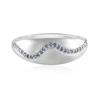 Cavill - Zilveren ring met blauwe saffier 0,192 ct - 925 Sterling Zilver geplatineerd - Ronde briljant geslepen pavé - Luxe dames ring uit Madagaskar