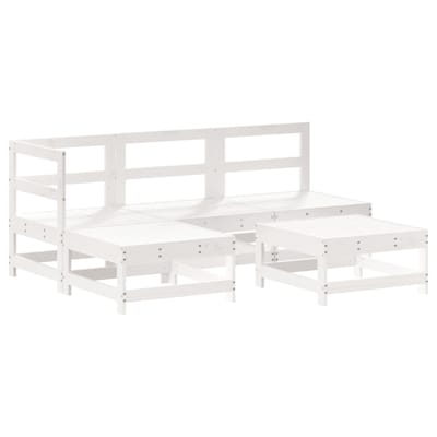 vidaXL - 5-delige - Loungeset - met - kussens - massief - hout - wit