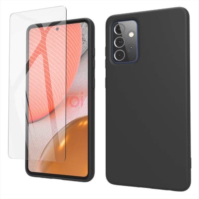 Soft Back Cover Hoesje Geschikt voor: Samsung Galaxy A52 (4G & 5G) / A52s - Soft TPU Siliconen Case & 2X Tempered Glas Combi - Zwart