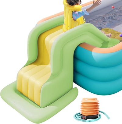 Opblaasbare Waterglijbaan - Kinderglijbaan Zwembad - Buiten Spelen - Anti-kantel Ontwerp - 200x85cm Basis - Geel Blauw Groen