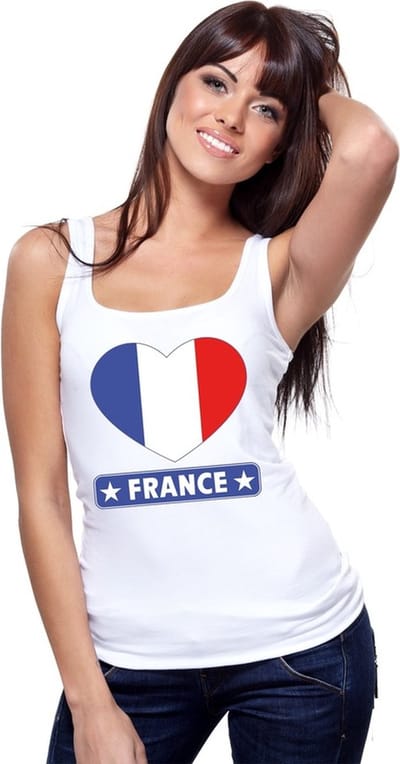 Frankrijk singlet shirt/ tanktop met Franse vlag in hart wit dames S