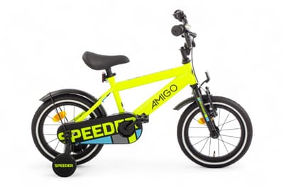 AMIGO Speeder Jongensfiets 14 Inch - Kinderfiets voor 3 tot 5 Jaar - 95-110 cm - Geel/Zwart