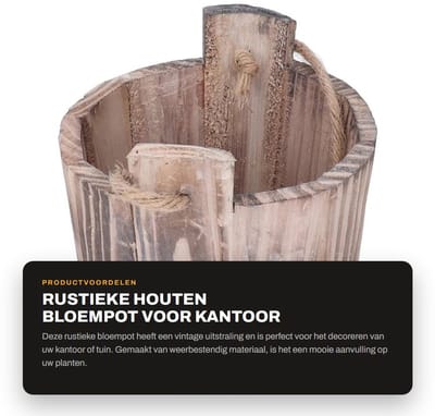 Dailygoods- Bloempot Weerbestendig - Houten Plantenbak - Rustieke Stijl - Ronde Emmer - Luchtdoorlatend - Geschikt Voor Binnen/Buiten