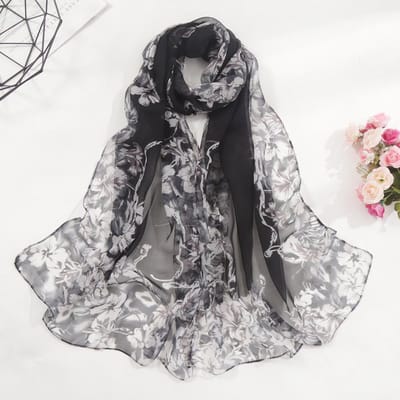 Dames Dun Zijden Sjaal Simulatie Veelzijdig Geleidelijke Verandering Zonbescherming Gardenia Georgette Elegante Modetrend 160cm black