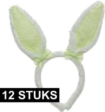 12x Wit/groene konijn/haas oren verkleed diademen voor kids/volwassenen - Verkleedaccessoires - Feestartikelen