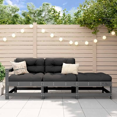 vidaXL - 3-delige - Loungeset - met - kussens - massief - hout - grijs