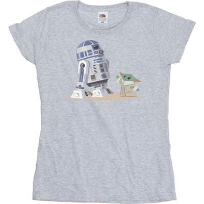 Star Wars Dames/Dames The Mandalorian R2D2 en Grogu Katoenen T-Shirt (Sportgrijs)