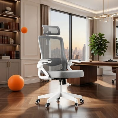 Ergonomische S-vormige bureaustoel met verstelbare armleuningen, luxueus comfort en design geïnspireerd op een gamingstoel – Wit/Grijs Casa Serena – Afmetingen op aanvraag – Casa Dorada