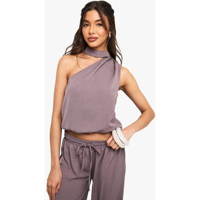 boohoo Dames Gevlochten asymmetrische top | Mocha | Maat: 6
