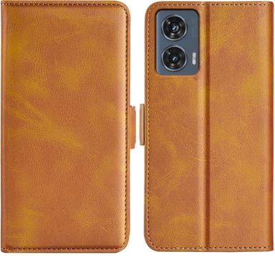MobyDefend Hoesje - Geschikt voor Motorola Edge 50 Fusion - Luxe Wallet Book Case (Sluiting Zijkant) - Lichtbruin