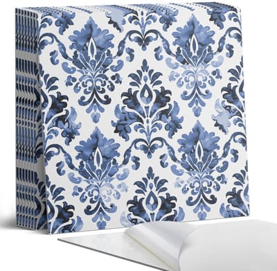 Coloray Plaktegels - Bloemenpatroon in barokstijl Portugese Tegels - 30 cm x 30 cm - Blauw Plaktegels - 9 stuks - Vierkant PVC Tegels - Plaktegels Keuken - Zelfklevende Vloertegels - Vinyl Tegels - Zelfklevende Tegels