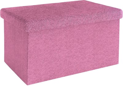 Intirilife Opvouwbare bank 49x30x30 cm in KIRSCHBLÜTEN PINK - Zitkubus met opbergruimte en deksel van stof in linnenlook - Zitkubus voetensteun opbergkist kruk zitting