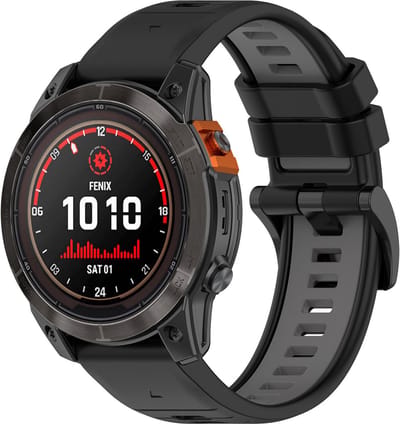 Strap-it siliconen sport bandje geschikt voor Garmin Fenix 5 - Plus / Fenix 6 - Pro / Fenix 7 (Pro - Sapphie - Solar) / Fenix 8 - 47mm / Quatix 5-6-7 / Epix Gen 2 - 47mm / Forerunner 935 / 945 / 955 / 965 - 22mm quickfit band - zwart/grijs