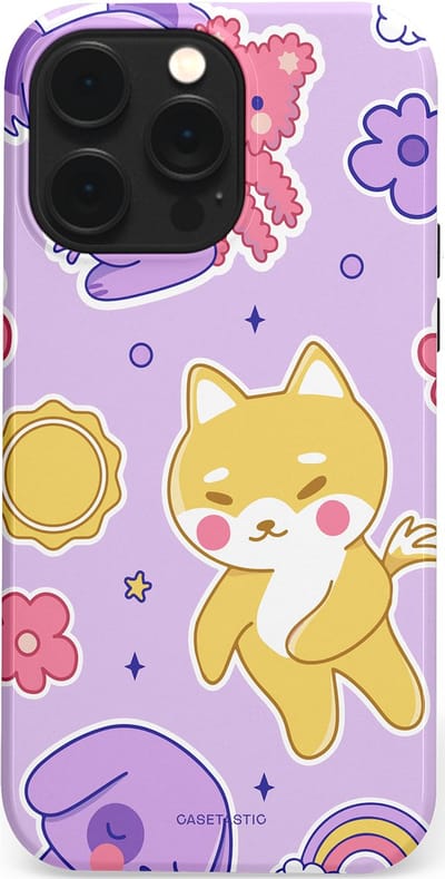 Casetastic hoesje geschikt voor Apple iPhone 14 Pro Max - MagSafe - Dubbellaagse bescherming - Knuffelvriendjes - Fashion Case - Lichtroze Lila Goud