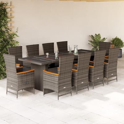 vidaXL - 11-delige - Tuinset - met - kussens - poly - rattan - grijs