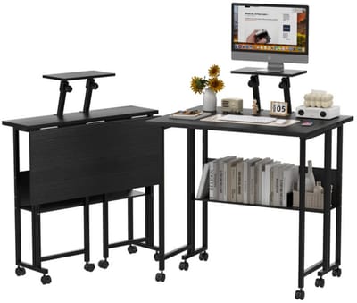 Linkforu - Opvouwbaar Bureau - Verrijdbare Computertafel - Compact Design - Verstelbare Monitorstandaard - 75 x 58 x 34 cm