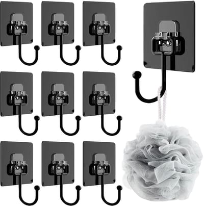 Dailygoods- Zelfklevende Haken Extra Sterk - 10 Stuks - Tot 30 kg - Zwart - Voor Badkamer/Keukengerei - Discreet Gebruik - Wandhaken