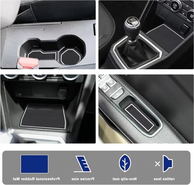 Rubberen matten Dacia Sandero 3 III stepway 2021-2023 wit interieur antislip-metaalstalen middenconsole-opbergdoos