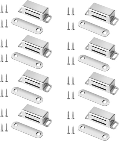 Set van 8 Sterke Magnetische Deursluitingen voor Kastdeuren, Kledingkasten en Balkondeuren met 32 Schroeven