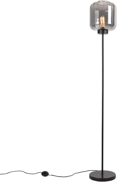 QAZQA qara - Design Vloerlamp | Staande Lamp met kap - 1 lichts - H 1610 mm - Zwart - Woonkamer | Slaapkamer | Keuken