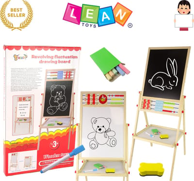 LEAN Toys Houten Educatief Bord 2-in-1 – Krijtbord - Krijtbord Kinderen - Magnetisch Whiteboard & Schoolbord met Accessoires – Dubbelzijdig Teken- en Leerbord voor Kinderen – Alfabet, Rekenen, Creatief Spel – Educatief Speelgoed Met Ebook