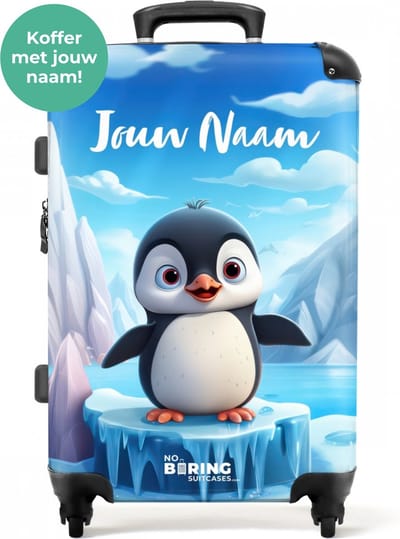 NoBoringSuitcases.com® - Kinderkoffer gepersonaliseerd - Pinguïn koffer - Rolkoffer voor kinderen - Dieren reiskoffer groot lichtgewicht - Trolley met wielen - 20 kg bagage
