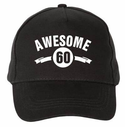Mijncadeautje - 5 panel - Cap - Verstelbaar - Pet van 100% dik geborsteld katoen- unisex - opdruk wit - Awesome 60 jaar - zwart
