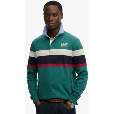 Superdry Vintage Rugbyshirt met Band op de Borst Green Grootte: Xxl