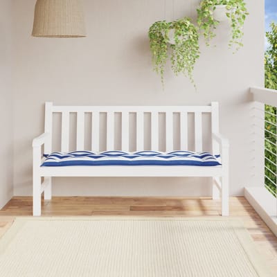 vidaXL - Tuinbankkussen - 150x50x7cm - stof - gestreept - wit - en - blauw