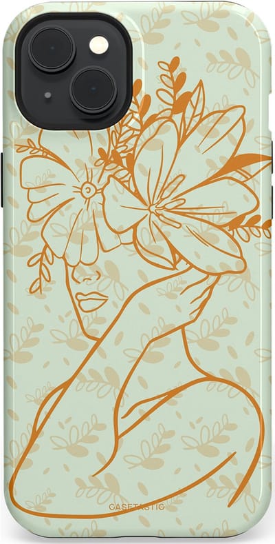Casetastic hoesje geschikt voor Apple iPhone 15 Plus - MagSafe - Dubbellaagse bescherming - Minimal Bloom - Fashion Case - Crème Lichtgrijs