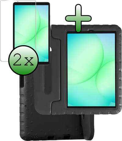 Hoesje Geschikt voor Samsung Galaxy Tab A11 / A9 - Met 2x Screenprotector - Kinderhoes Shockproof Bumper - Kidsproof Case - Tablet Hoes - Kinder Hoes Cover - Zwart