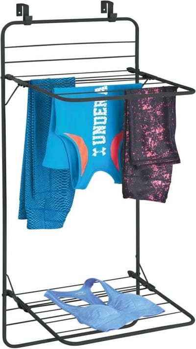 Hangdroger - Ruimtebesparend droogrek met metalen deur - 2 lagen - Praktische washoek voor badkamer of wasruimte - Grijs