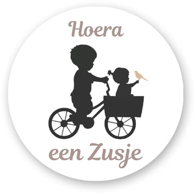 25x Sluitsticker - Hoera een Zusje Fiets Silhouette* - Sluitzegel geboorte - Sluitstickers Pimp Studio