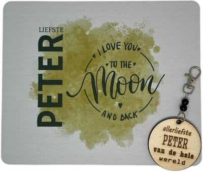 Muismat en sleutelhanger liefste PETER | liefste peter | liefste peter | peter vragen | peter worden | peetoom vragen | peettante worden | cadeau | geschenkdoos | giftbox | allerliefste peter