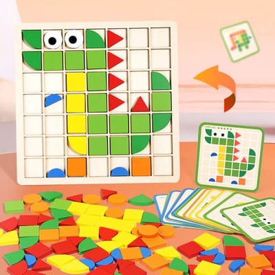 120 stuks Houten mozaïekpuzzel, geometrische vormenpuzzels voor kinderen, Montessori-speelgoedpuzzel voor kinderen van 3, 4, 5, 6 en 7 jaar, educatief speelgoed, set houten patroonblokken, spel met vormen
