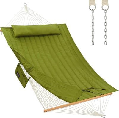 Dubbele Hangmat voor Buiten met Hanghai houten Spreidstangen en Comfortabel Kussen - 215 kg Capaciteit voor 2 Persoons