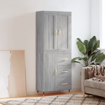 vidaXL - Hoge - kast - 69,5x34x180 - cm - bewerkt - hout - grijs - sonoma - eikenkleurig