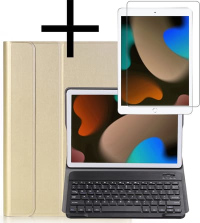 Hoes - Geschikt voor Apple iPad 7 (2019) - 10.2 inch - 7e Generatie - Met Screenprotector - Keyboard Book Cover - Toetsenbord Case - Hoesje - Goud