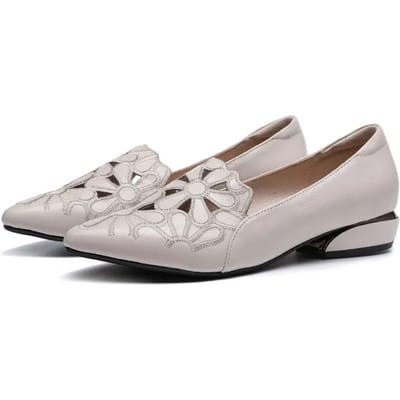 Zacht leer gesneden holle leren damesschoenen Mocassin Werkschoenen Cusp Dikke hak Zachte zool Sandalen Comfortabel Modieus Lente Zomer 38 gray